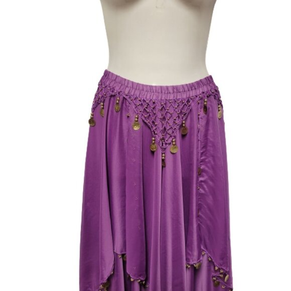 Purple Belly Dance Performance Costume Sequin Beaded Skirt Elastic Waistband NEW - Picture 2 of 4